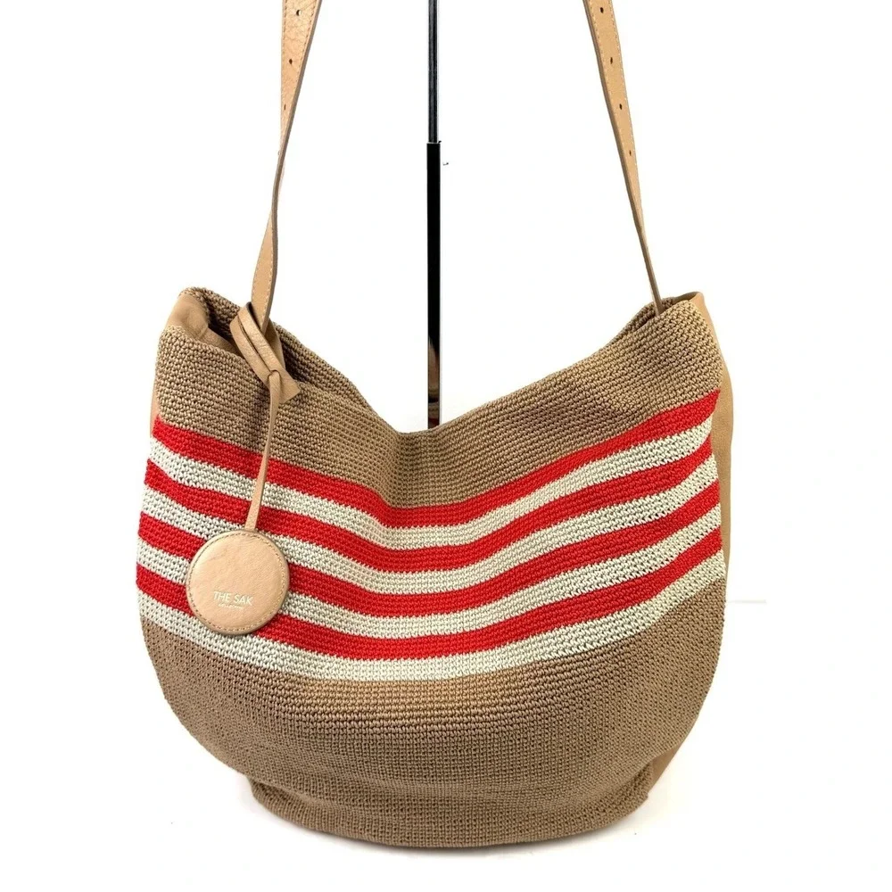 The Sak 120 Crochet Large Hobo Handbag Cabana Stripe Shoulder Bag Beachcore